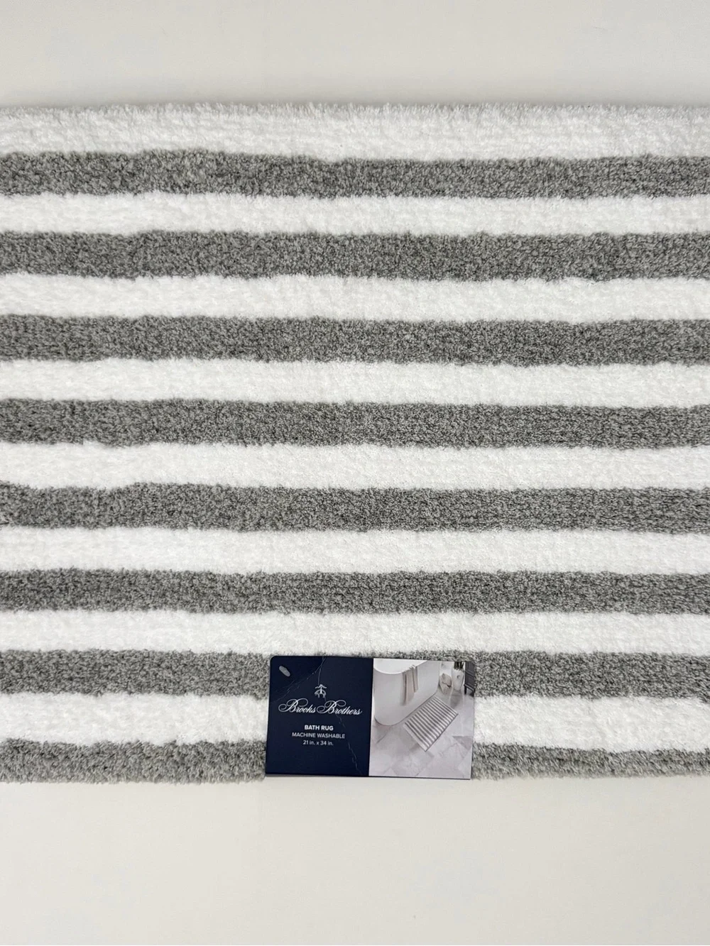 Brooks Brothers Gray and White Striped Bath Mat